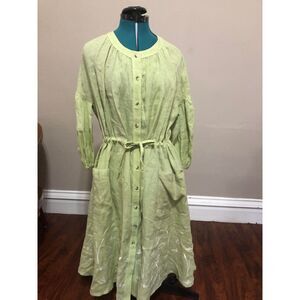 Oh Seven Days Embroidered Linen Green Lagenlook Shirt Dress, Embroidered, OS